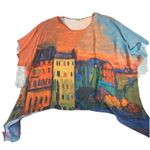 Jade Asymmetric Butterfly Top‎ Size L/XL Short Sleeve Casual Boho Colorful Print Photo 2