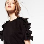 ZARA  Black Ruffle Short Sleeves Sweater Women's S Whimsical Preppy Dark Academia Photo 7