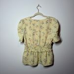 Rabbit Rose Top L Yellow Pink Floral Smocked Waist Peasant Cottage Preppy Ruffle Size L Photo 1