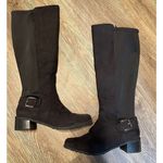 Laura Ashley Amherst Knee Riding Boots Black Faux Suede Side Zip Buckle Size 8M Photo 0