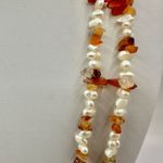 Carnelian and fresh water pearl long necklace Orange Photo 5