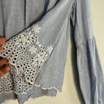 Hollister Blue Babydoll Top Eyelet Lace Long Sleeve Y2K Festival Cottage Crop Photo 4