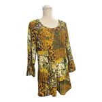 Avenue  Yellow Black Pleated Tunic Size 14/16 Long Sleeve Rhinestone Sheer Casual Photo 1