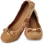 Tory Burch Eddie Bow Patent Leather Ballet Flats Size 6 Royal Tan Excellent Cond. Photo 0