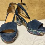 Anthropologie Platform Sandal Heel Womens 9 Ankle Strap Suede Floral Boho Blue Photo 3