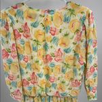 Vintage Floral Midi blouson pleated skirt tie front top dress secretary 14 Yellow Photo 2