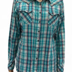 Ariat  REAL Plaid Western Button Up Shirt Turquoise Purple Womens Large Photo 0