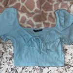 SheIn Cropped Front Tie Baby Blue Top Photo 0