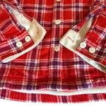LL Bean Fleece Lined Flannel Shirt Jacket Button Front Plaid Red White Womens XS Photo 7