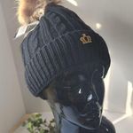 Black Cable Knit Pom Pom Beanie Knit Hat Gold Photo 0