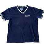 Port Authority  Vintage Navy Blue & White V Neck Short Sleeve Tee Shirt Size XL Photo 0