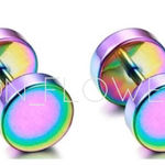 Rainbow Flat Barbell Earrings 8mm Green Photo 0