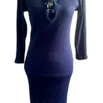 Ralph Lauren POLO  Navy Lace-Up Ribbed Knit Dress Photo 0