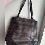 Frye  Charlie Simple Tote Brown Striped Large Leather Shoulder Bag Purse Photo 1