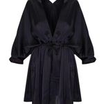 Pretty Little Thing Plunge V-Neck Tie Waist Skater Dress Texture Satin Black Size 6 Photo 4