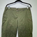 Boden Richmond Ankle Pant Womens Forest Green Hot Pink Polka Dot Embroidered 12P Photo 4