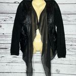 Gracia Size M Black Faux Leather - Chiffon Drape Moto Style Jacket Cardigan Photo 0