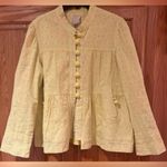 Elevenses Anthropologie Rouleau Button Yellow Floral Eyelet Lace Peplum Jacket Photo 3