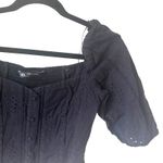 ZARA  Cropped‎ Eyelet Puff Sleeve Blouse Black Sz XS Photo 3