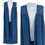 Anthropologie Lace Textured Open Front Chiffon Long Sleeveless Kimono Vest Shawl Top Blouse Photo 1