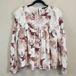 En Saison White Floral Lace Ruffle Long Sleeve Blouse Size Small‎ Photo 2