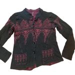 Free People Red Pink Brown Damask Cardigan Sweater Sz M wool blend rare find Photo 5