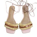 Anthropologie  pink Rhinestone Embellished Raffia tie up sandals Photo 0