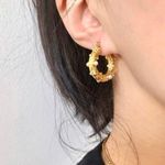 Chunky Gold Hoop Earrings, Pearl Hoop Earrings, Textured Hoop Earrings Photo 4