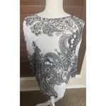 Chico's  Sz 2/L Linen Cardigan Sweater Sheer Black/ White Paisley Lightweight Photo 4