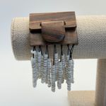 Wood Buckle White Seed Bead Statement Bracelet Boho Wood Clasp Closure Cuff Photo 1