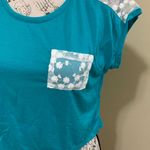 Jessica Simpson Turquoise & White Lace Crop Top Photo 8