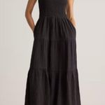 Quince NWT Womens 100% Organic Cotton Gauze Smocked Maxi Dress Black S Photo 0
