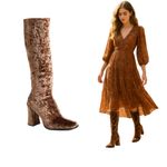 Jeffrey Campbell ‎ BROWN CRUSHED VELVET KNEE HIGH HEELED BOOTS 8 1/2 Photo 4
