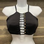 Kenneth Cole Black High Neck Bikini Top Gold Metal Button Detail Size Large Photo 2