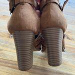 American Eagle 7.5 brown microsuede open toe sandals with stacked heel. Photo 2