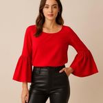 Jane and Delancey Red Bell Sleeve Blouse | Romantic Holiday Top | Size M Photo 0
