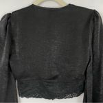 Bar III New  Lace Hem V-Neck Balloon Sleeve Crop Top Cropped Blouse Black Size XS Photo 11