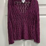 Loft Ann Taylor  Loose Knit V Neck Maroon Sweater - Size Medium Petite - EUC Photo 0