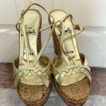 Christian Louboutin  Gold Leather Strappy Cork Wedges - US7 IT37 Photo 0