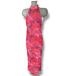 Rococo Sand Mabel Long Dress Pink Red Floral Lace Halter Midi Dress S Photo 2