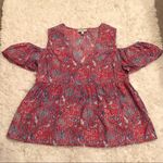 Lucky Brand  Floral‎ V-Neck Cold Shoulder Top Pink Small Photo 2