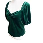 Rachel Roy Green Velvet Puff Sleeve Blouse Size Medium Sweetheart Neckline Photo 1