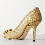 Dolce & Gabbana | Bellucci Gold Metallic Lace Heels Crystal Embellishments 37 Photo 3
