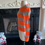 Aeropostale  Sweater Orange Silver Stripe Lightweight Womens Small Crewneck Photo 5
