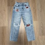 American Eagle  High Rise 90s Boyfriend Distressed Jeans Plaid Patches - 2 Short Photo 2
