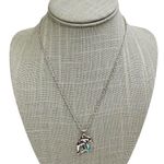 NWOT Silver Tone Double Dolphin Teal Rhinestone Cable Chain Necklace Blue Photo 0