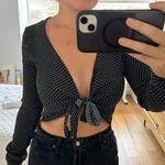 Brandy Melville Vintage Black Polka Dot Tie-Front Long-Sleeve Top Photo 1