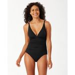 Tommy Bahama New.  black shirred swimsuit with tummy control. Siz Photo 2