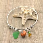 Halloween Genuine Green Sea Glass And Pearl Pumpkin Charm Beach Bracelet Bangle Orange Photo 0