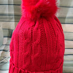 PINK - Victoria's Secret New Pink Victoria Secret Vibrant Red Knit Beanie with Pom Pom Photo 0